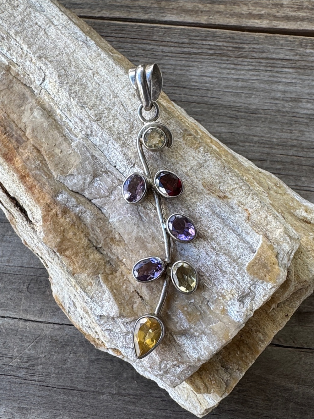 Sterling SIlver Pendant with Citrine Amethyst and Garnet